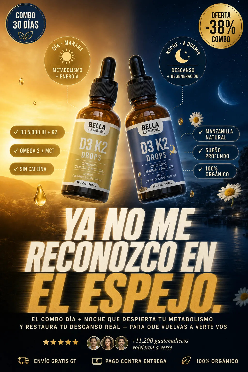 ☀️🌙 Bella All Natural — D3 K2 Drops Combo Día + Noche